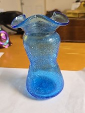 Blown Cracked Glass Design Blue Vase Swung Va...
