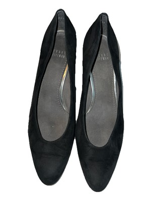 Stuart Weitzman Laney Black Suede Pumps Block Heel Gold Accent Comfort Sz 10M