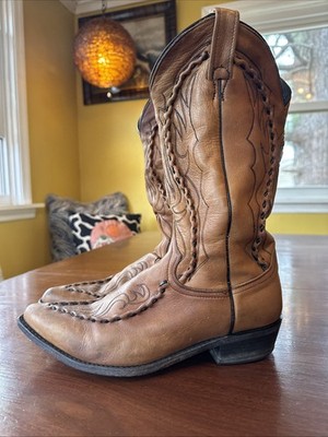 Vtg Dan Post Leather  Cowboy Boots #16642 Men's Sz 10 D Albany Tan Bucklace