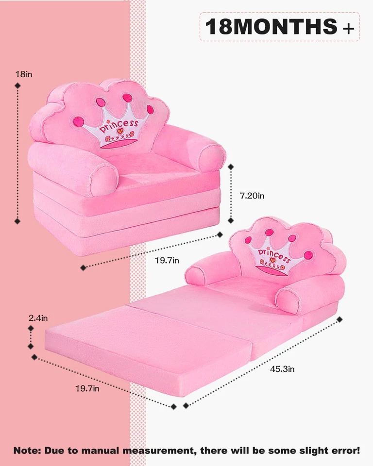 Sofá para niños plegable, silla princesa plegable para niños pequeños 1-3, sofá cama para niños Foto 3 de 4