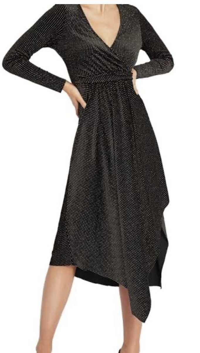 sass & bide Black Gold Glitter Velvet Wrap Dress XS Polka Dot Asymmetrical  | eBay