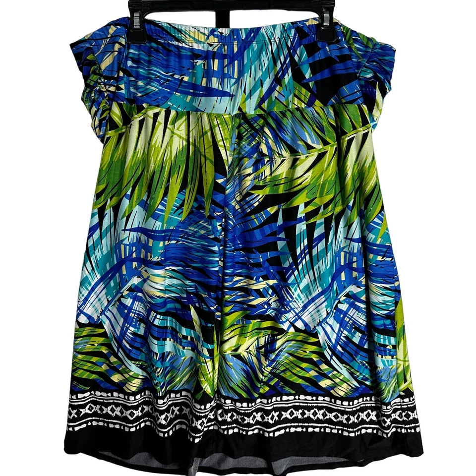 JFW Dress Plus 3X Blue Green Halter Tropical Hawaiian Colorful Beachy Floral - Image 3 of 4
