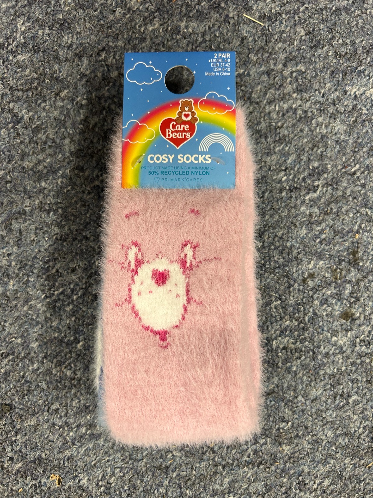 Primark Care Bears 2 Pairs Ladies Fluffy Cosy Socks - Size 4-8 (New) Free P+P