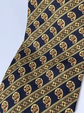 J Crew Men’s Gold/Blue Paisley Tie 100% All Silk Made in USA Necktie