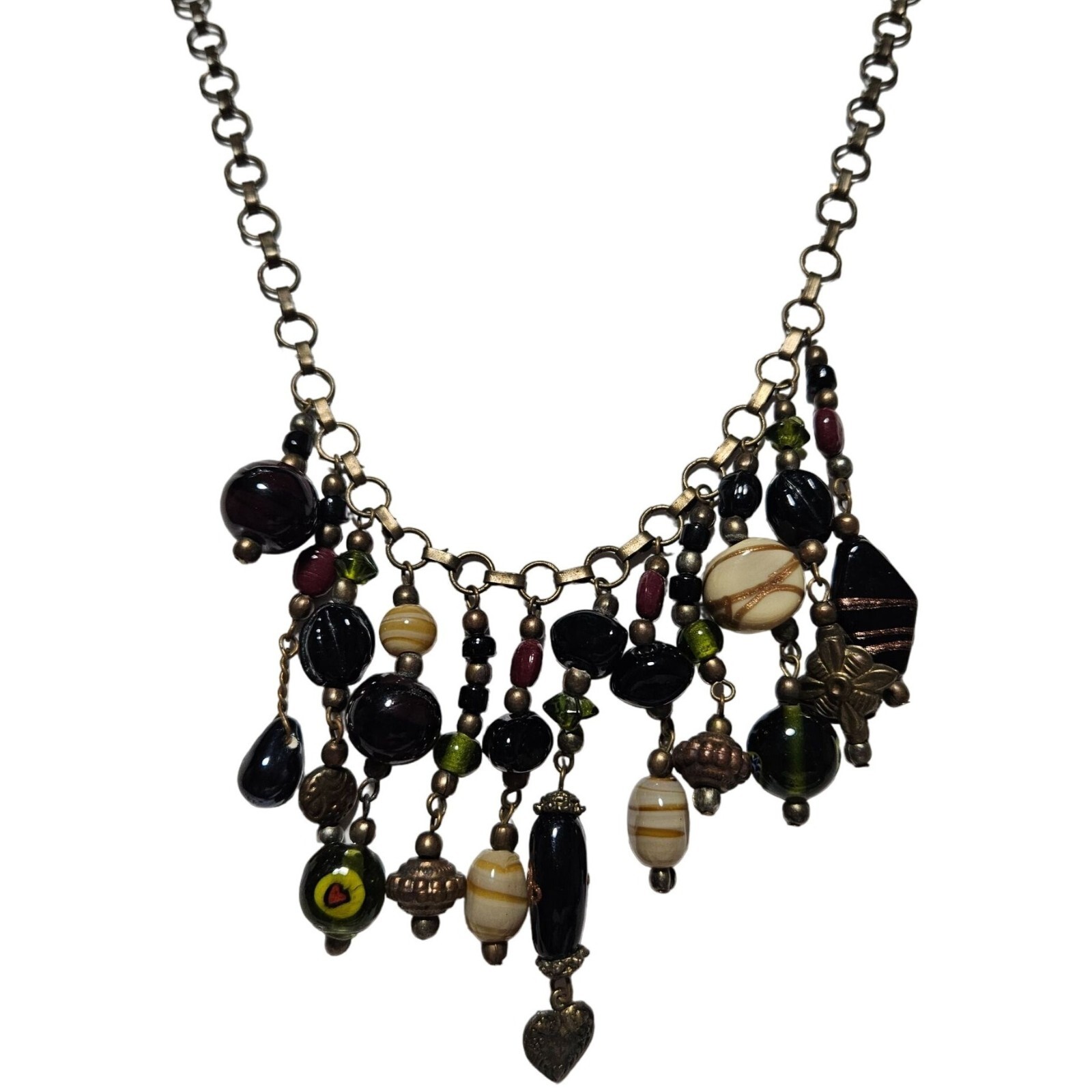 Boho Mixed Media Beaded Charm Necklace Statement Dangle Fashion Jewelry Women