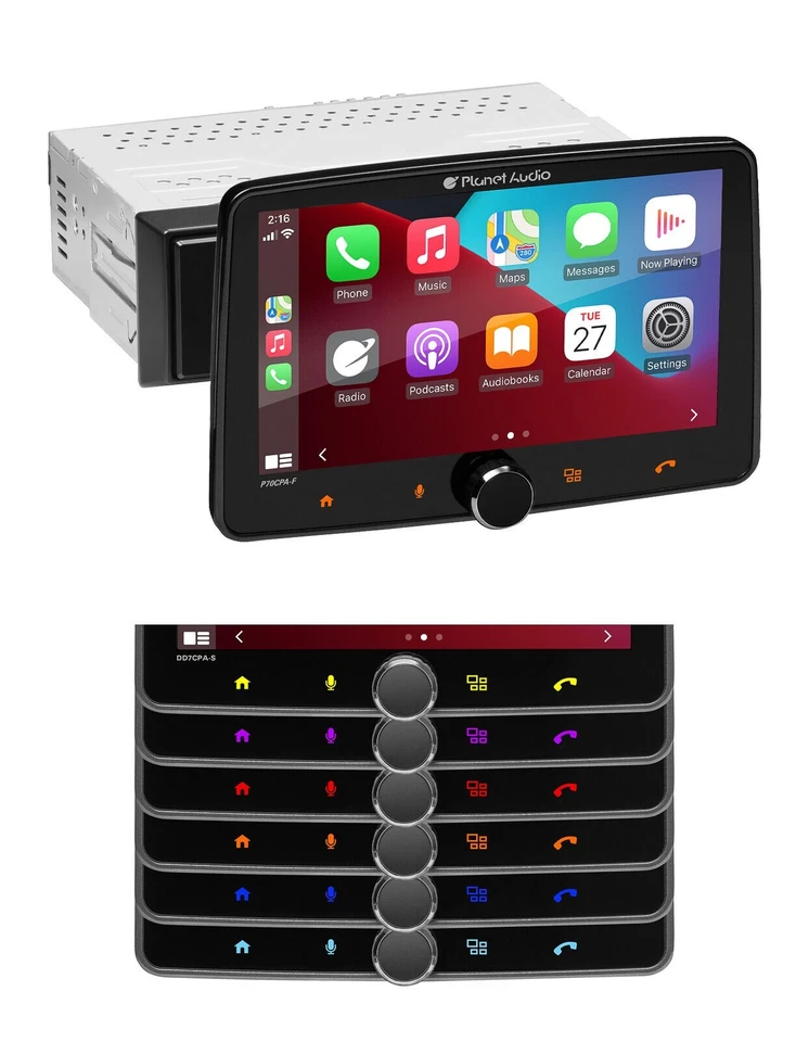 Planet Audio P70CPA-F 7” CarPlay Android Car Stereo Receiver 1 Single Din Float - Image 3 of 4