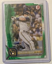 2022 Bowman MLB Christian Yelich Green Parallel Paper Base #’d 91/99 Brewers