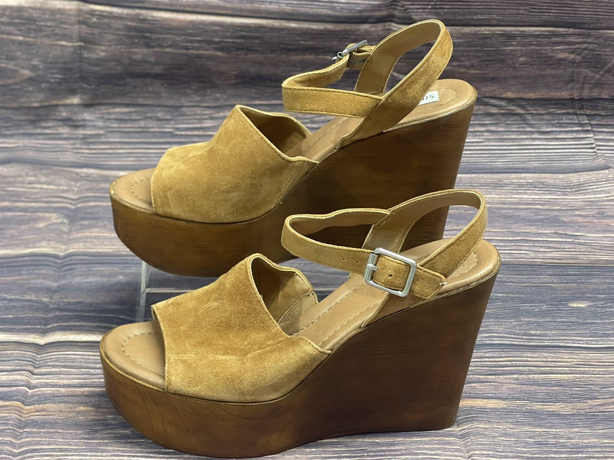 Steve Madden Women Size 7.5M Tan Bellini Platform Wedge Heel Sandals Suede  | eBay