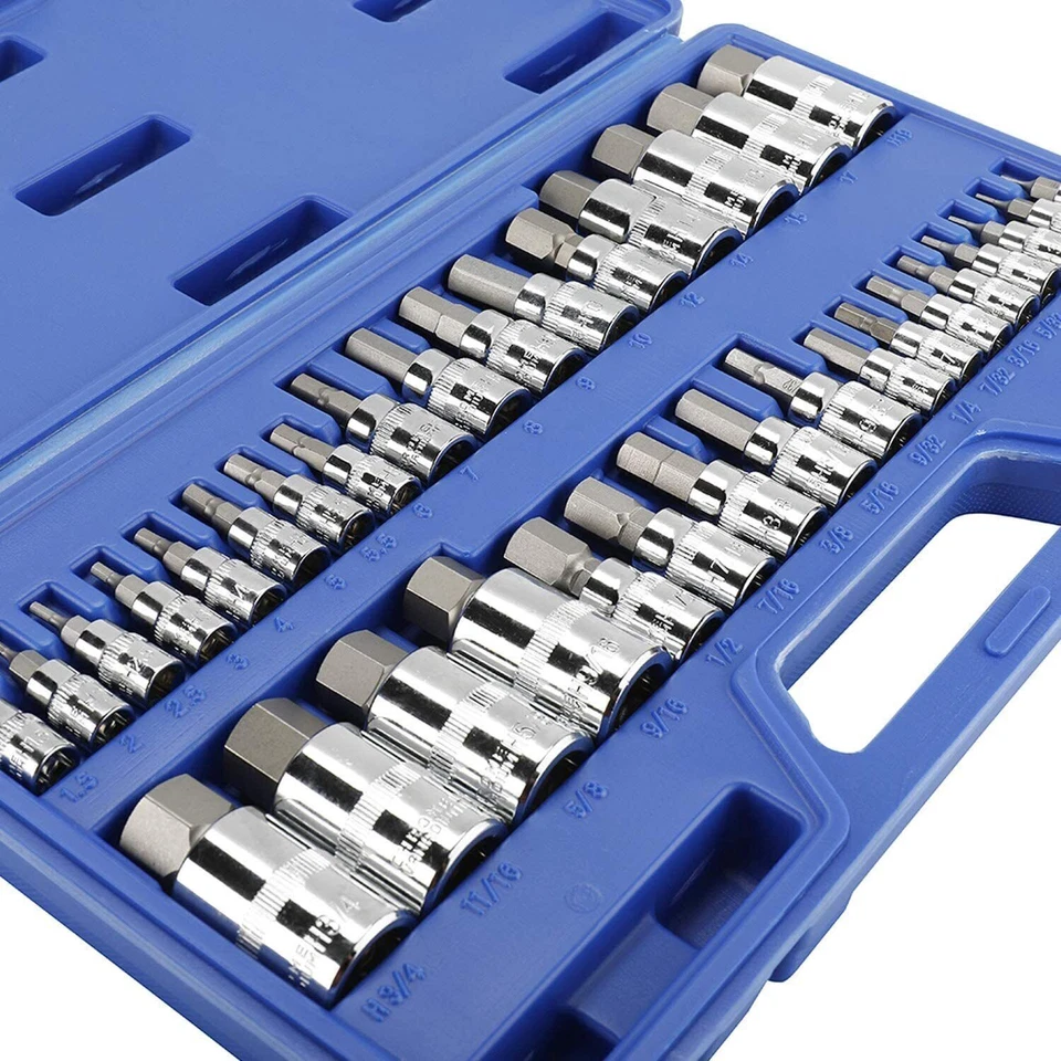 34Pcs Hex Allen Master Socket Bit Set Premium 3/8 1/4 1/2 Steel SAE Metric - Image 3 of 4