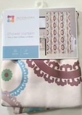 NEW Shower Curtain Fabric Interiors by Design Medallions Blue Green Brown Poly