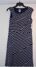 ANNE KLEIN NWT 8 $198 Sleeveless Navy & White Asymmetrical Dot Dress