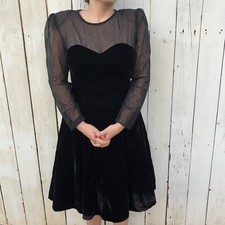 Vintage Black Velvet And Swissdot Formal 80s Retro Bow Medium Gothic