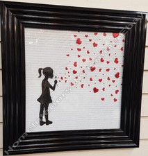 Banksy girl blowing red heart balloons with liquid art & black frame pictures