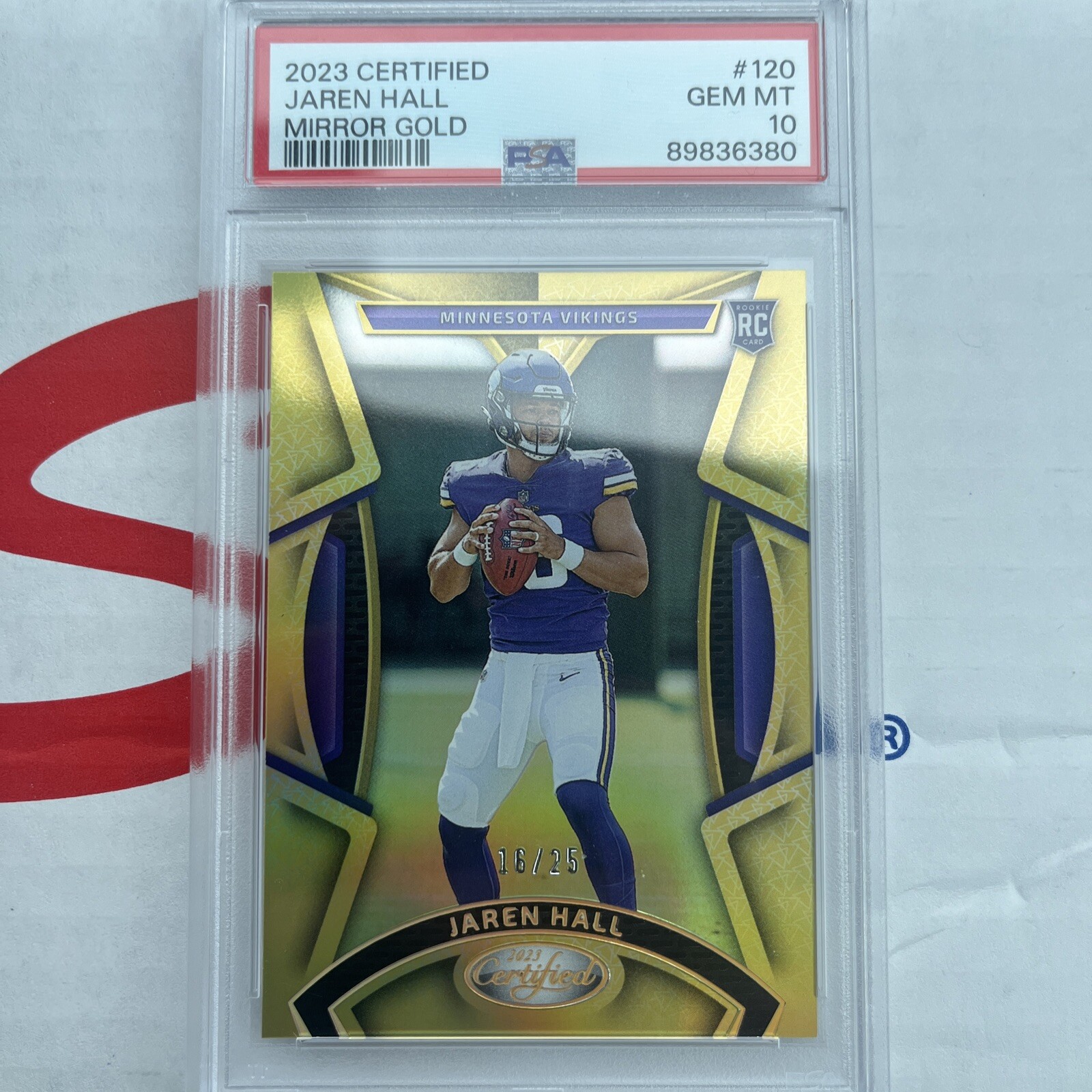 2023 Panini Certified - Rookies Mirror Gold #120 Jaren Hall 16/25 RCJersey# pop1