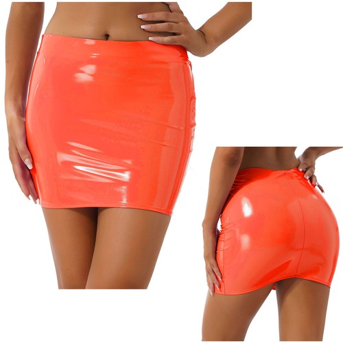 Damen-Minirock hochtailliert Kunstleder Bodycon lässig dehnbar kurze Clubwear - Bild 41 von 121