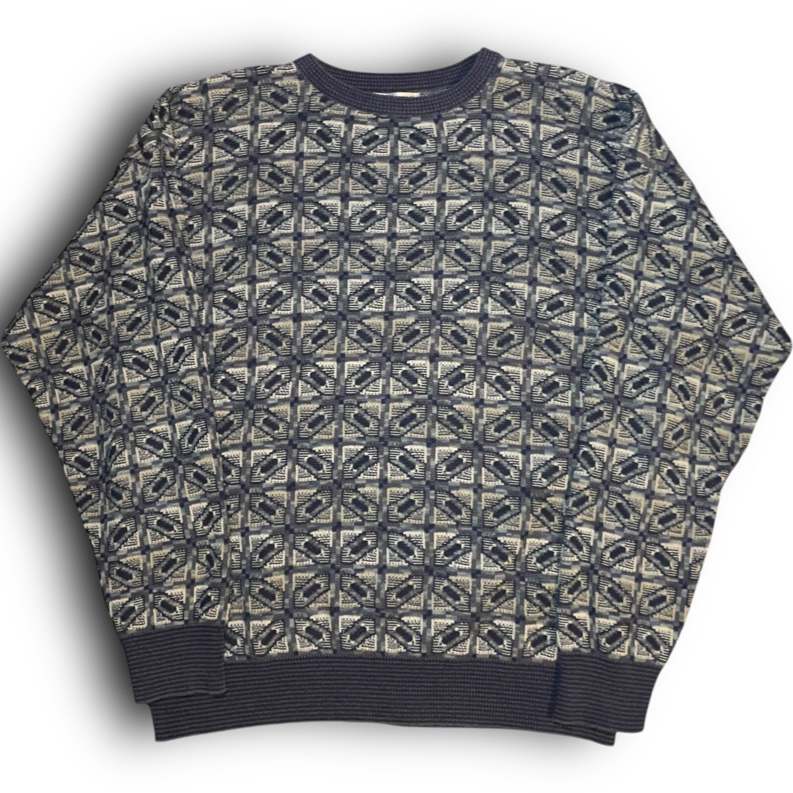 Vintage Textured Knit Pullover Sweater Mens XL Abstract Geometric Art Sweatshirt