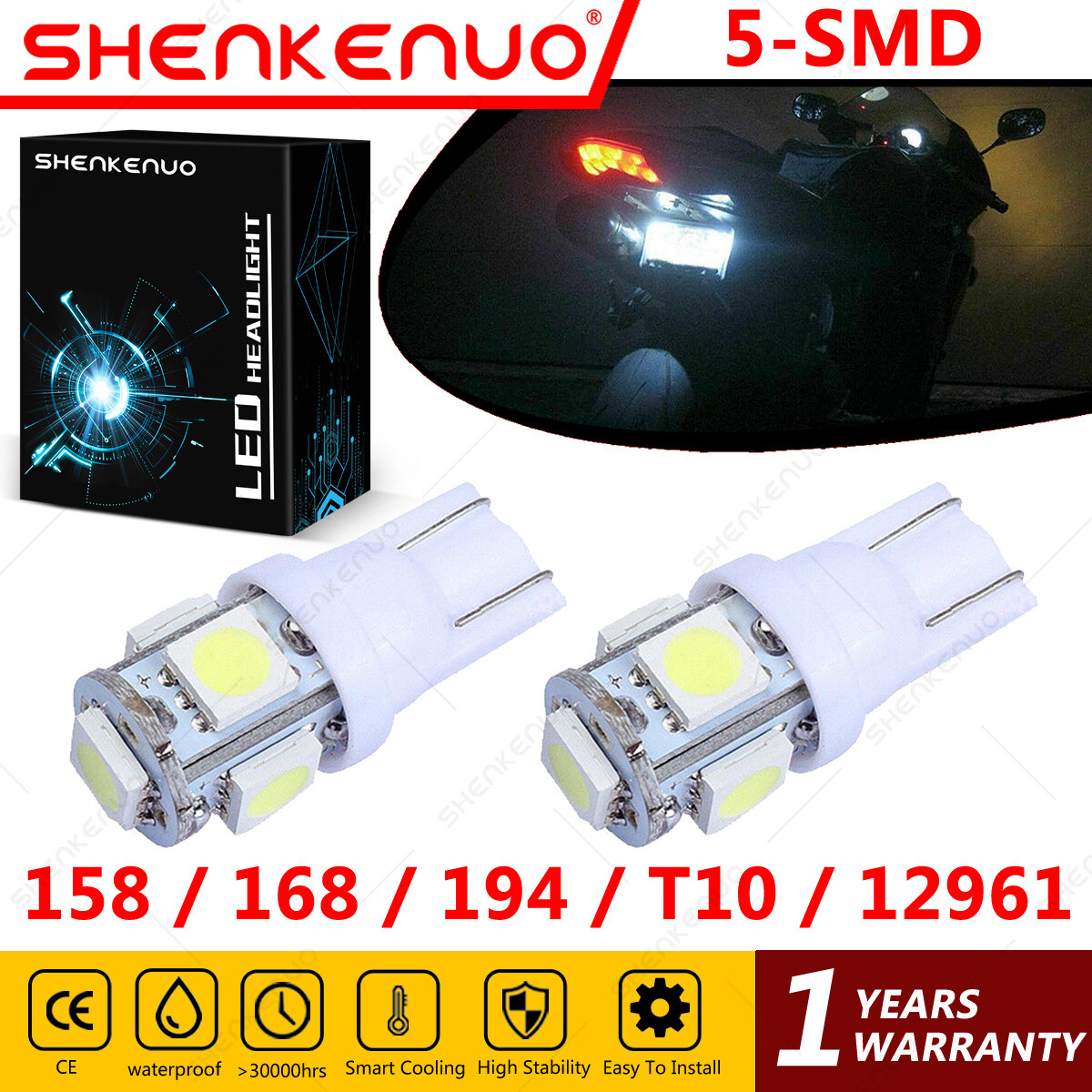 For Yamaha Zuma YW50F YW50FX 2X 168 T10 LED License Plate Light