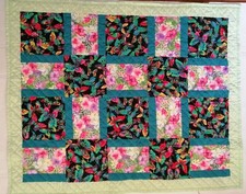 Vintage Butterfly Flora Patchwork Quilt 37" x 43" Crib, Sofa Cottagecore