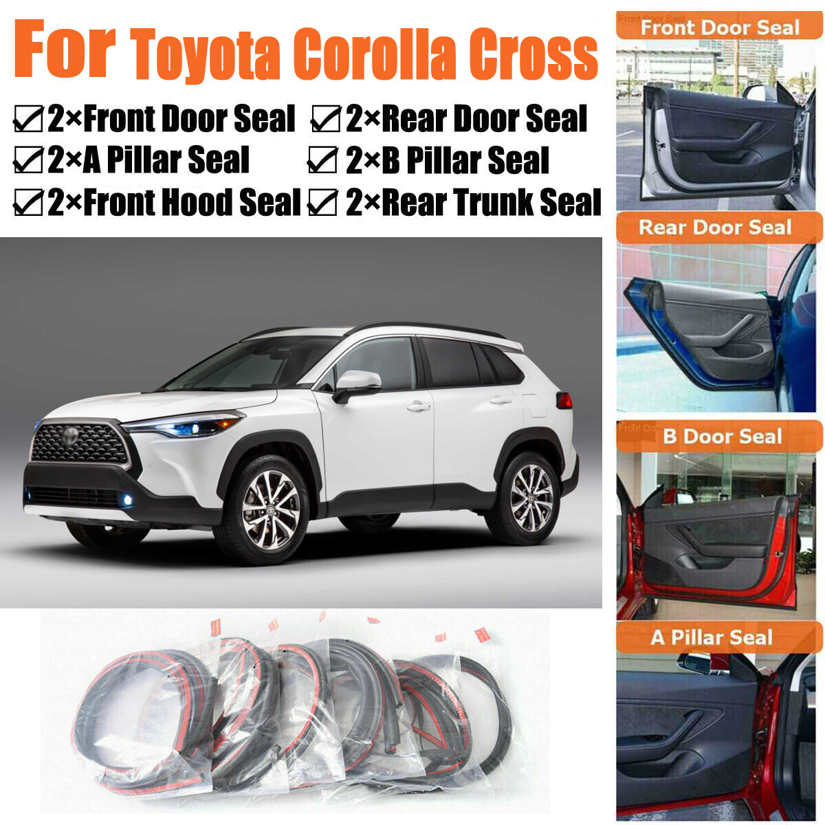 Rubber Seal Strips Weather Draft Noise Reduction Kit For Toyota Corolla