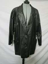 Fitz-wright 80's Vintage Black Genuine Leather Coat, Size L