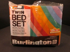 NOS Vintage Burlington Twin Sheet Set SESAME STREET Rainbow Count Cookie NEW 