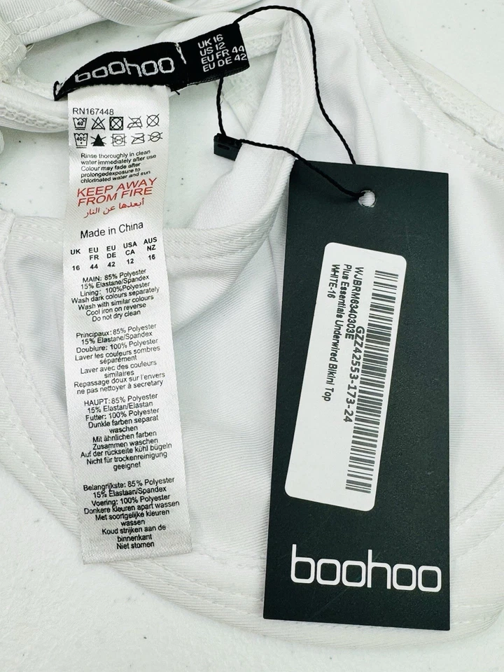 Boohoo плюс женщин основные бикини верхний проводной простоя белый размер 12 новый с Ярлыками - Изображение 4 из 4