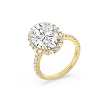 14 Karat Gelbgold Damenring Diamant im Labor gez?chtetes Kissen 3,4 kt IGI-ze...