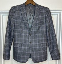 Hart Schaffner Marx Wool Gray Purple Windowpane Boys Sport Coat Blazer Size 18