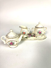 Vintage Miniature White Porcelain Bisque 6-Piece Tea Set with Pink Roses