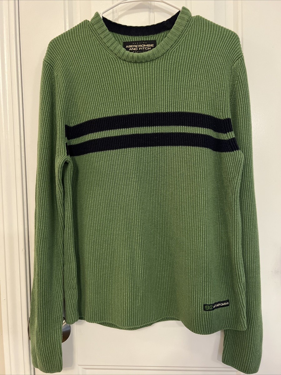 92 Abercrombie And Fitch Vintage Racing Stripe Sweater Green Medium Ribbed