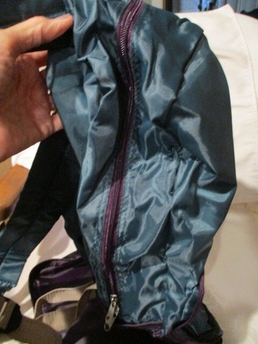 AVON Foldable Backpack Purple/Green 26"L x 17"W(empty) 2 Mesh Side Pockets 2013 - Picture 2 of 16