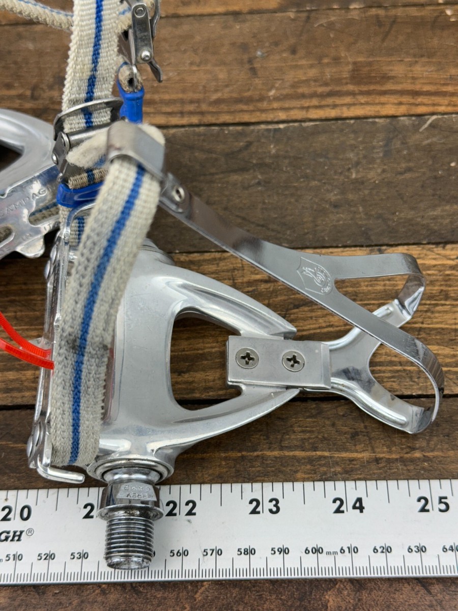 Vintage Campagnolo Pedals Toe Clips Straps 9/16 in 80s 2 Screw