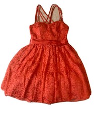 Windsor Y2KCoquette Orange Lace Dress Embroidered Mesh Size 5/6 Spaghetti Straps