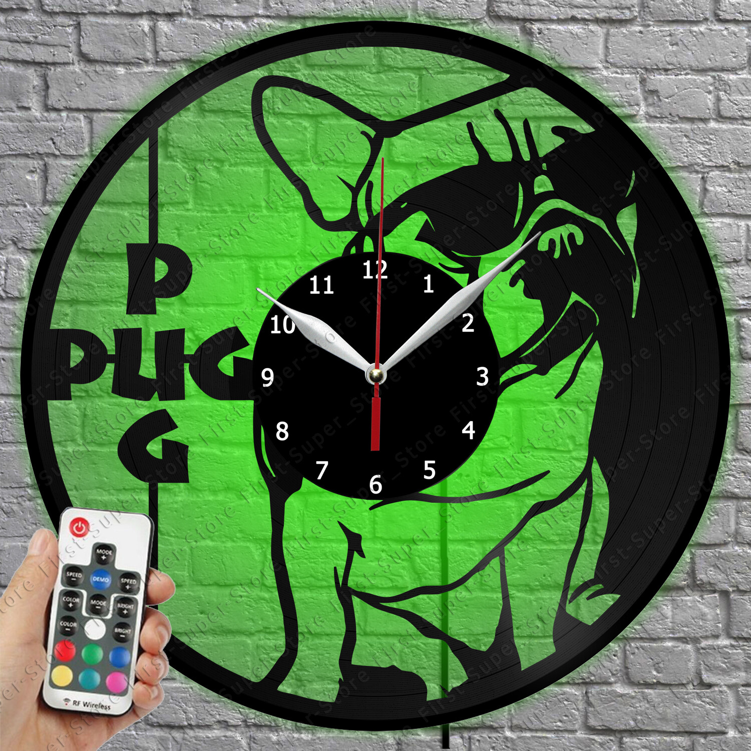 Pug Life Vinyl Record LED Wall Clock with Light 12-Inch