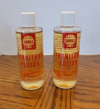  2 VINTAGE SHELL OIL CO.  FURNITURE POLISH GLASS BOTTLE  FULL NEVER USED 
