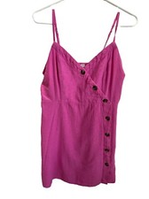 American Eagle Linen Blend Button Front Mini Dress, Pink - Sz M