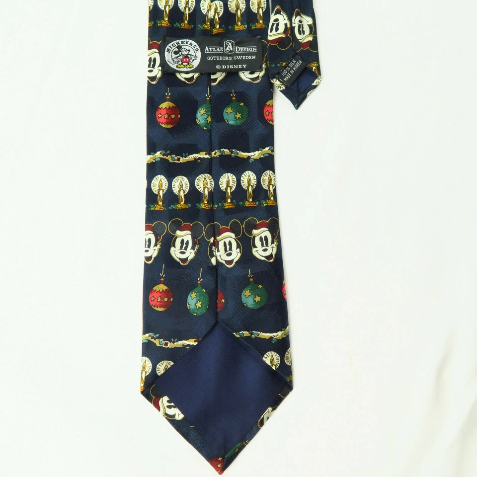 Atlas Design Goteburg Sweden Mickey Mouse Christmas Tie Blue Red Green Candles - Image 4 of 4