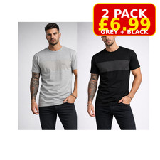 Mens 2 Pack T Shirts Slim Fit Crew Neck Tee Grey Black Everyday Tops Size XS-XL