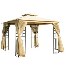 Outsunny Gazebo da Esterno 3x3m con Zanzariera e Telaio in Acciaio Beige
