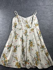 Old Navy Women Dress XL Cream Linen Floral Sundress Cami Sleeveless