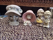Vintage Japan UCTCI Big Eye Children Figurines Pottery Hand Painted Set of 4