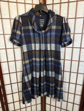 JH Design Navy Blue Plaid Dress w/Cowl Neck - Size S