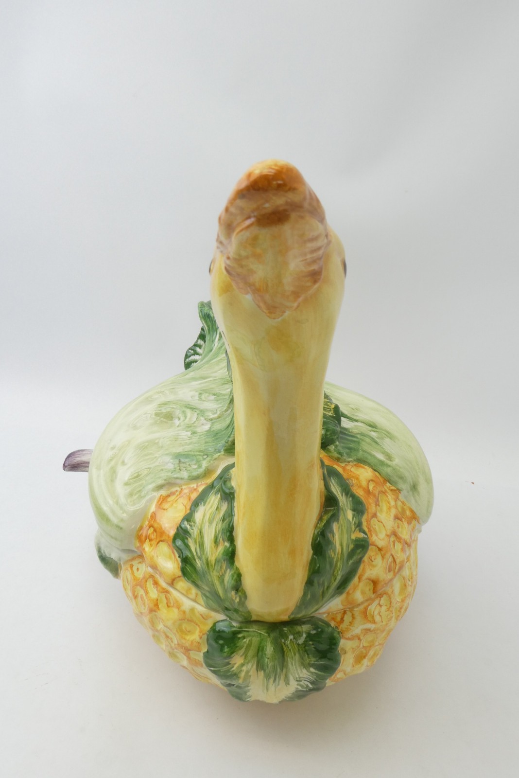 Italian Vietri Goose Cabbage Large Figural Tureen w/ Ladle Botanical Collection