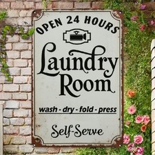 Vintage Laundry Room 24/7 Self-Service Tin Metal Signs Home D cor 8x12