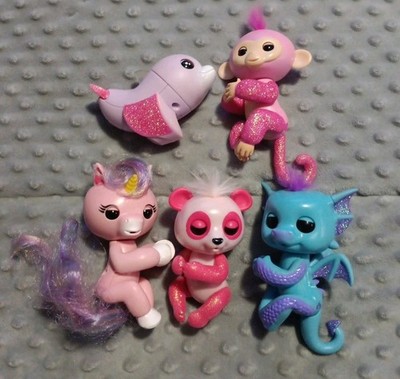 WowWee Fingerlings Lot of 5 Monkey, Unicorn, Panda, Dolphin, and Dragon