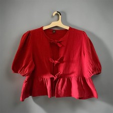 Puff Sleeve Tie Front Babydoll Top