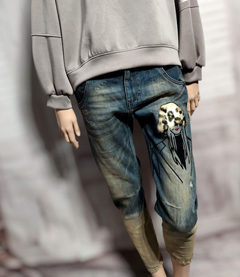  Sexy Woman lässige Baggy Jeans Face Druck  Gr.S-XL