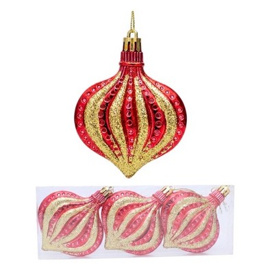 3Pcs/Pack Stylish Red Golden Festival Hanging Ornament For Holiday Decoration