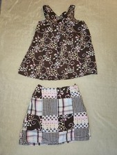 Gymboree Girls 2 Pc Skirt Set Size 4 Brown Floral Patchwork Cotton EUC