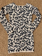 A.N.A. Womens Leopard Sz Small Brown Beige Silv Print Glitter Knit Sheath Dress